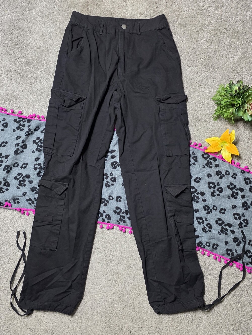 Black Cargo Pants BDU Style Military Type Fashion Women's Size XS